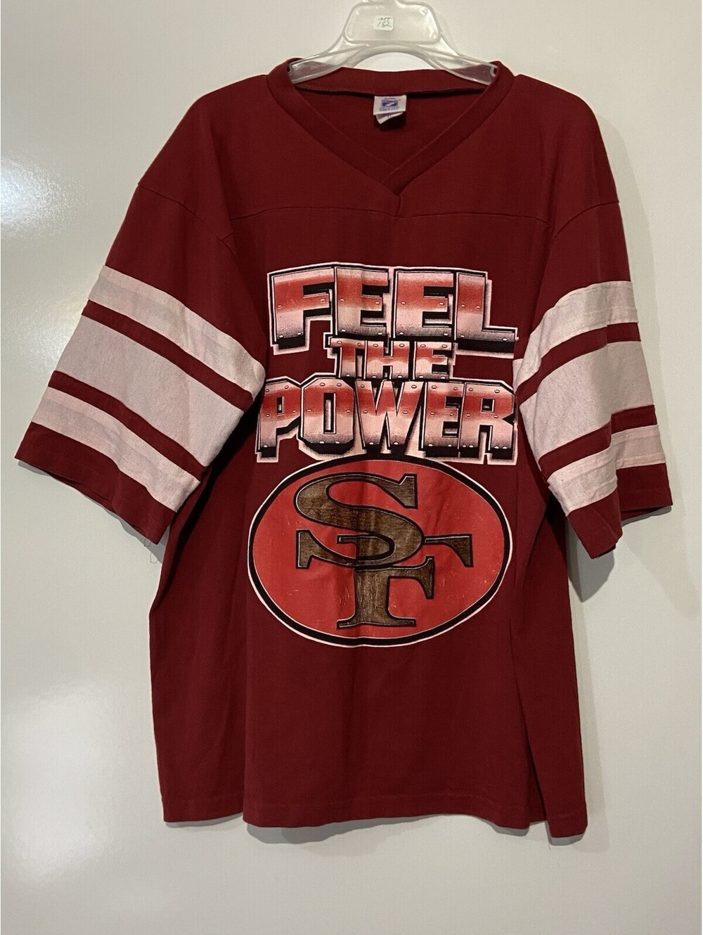 Mens LOGO 7 Burgundy Vintage San Francisco 49ers Jersey Shirt Sz XL